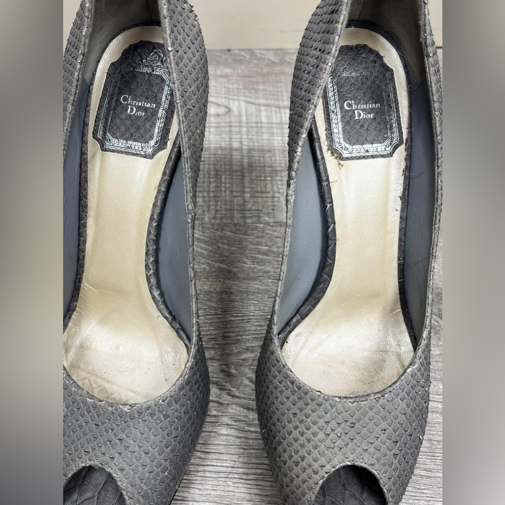 Dior Miss Dior Grey Snakeskin Peeptoe Heels - Picture 4 of 9
